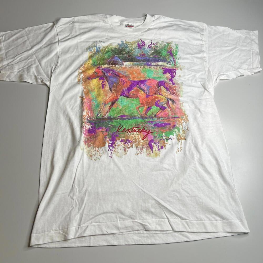 Vintage 80s Kentucky Horse T-Shirt XL USA Made Fruit of the Loom P. Buckley Moss